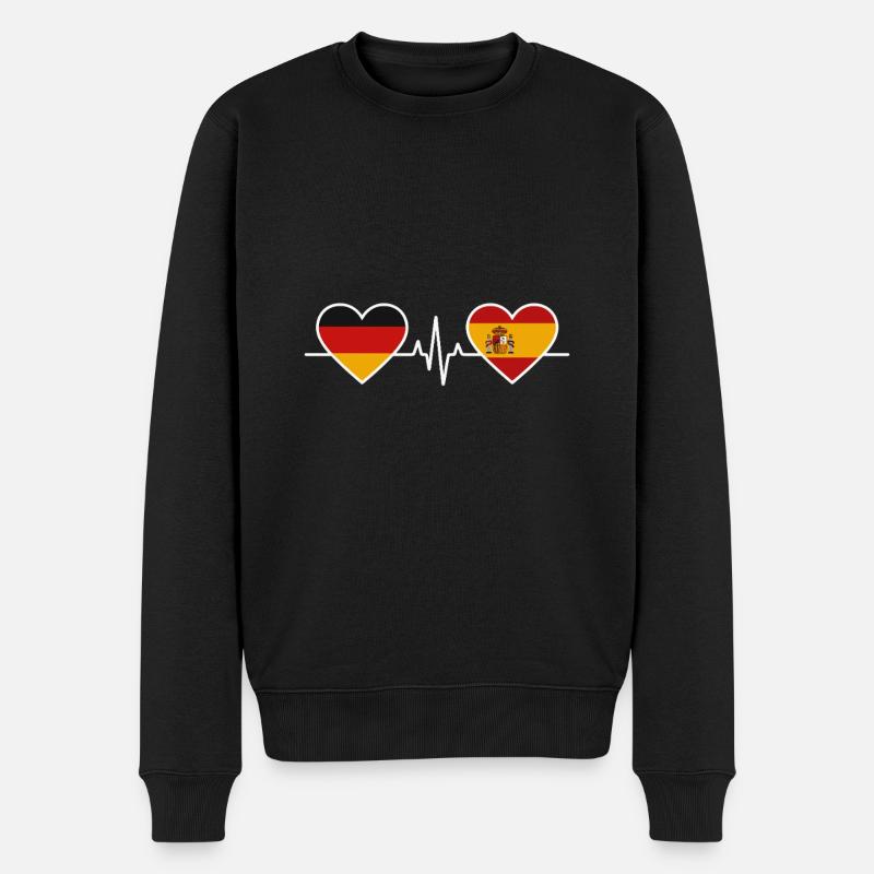 Deutschland Spanien Herzschlag - Männer Premium Bio Pullover - Schwarz