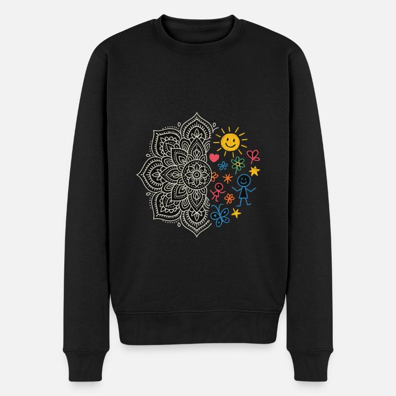 Mandala & Kinder-Doodles - Männer Premium Bio Pullover - Schwarz