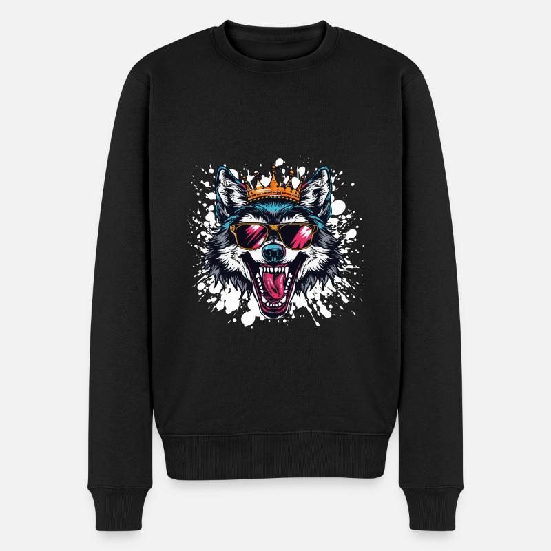 Wolf Lustig - Männer Premium Bio Pullover - Schwarz