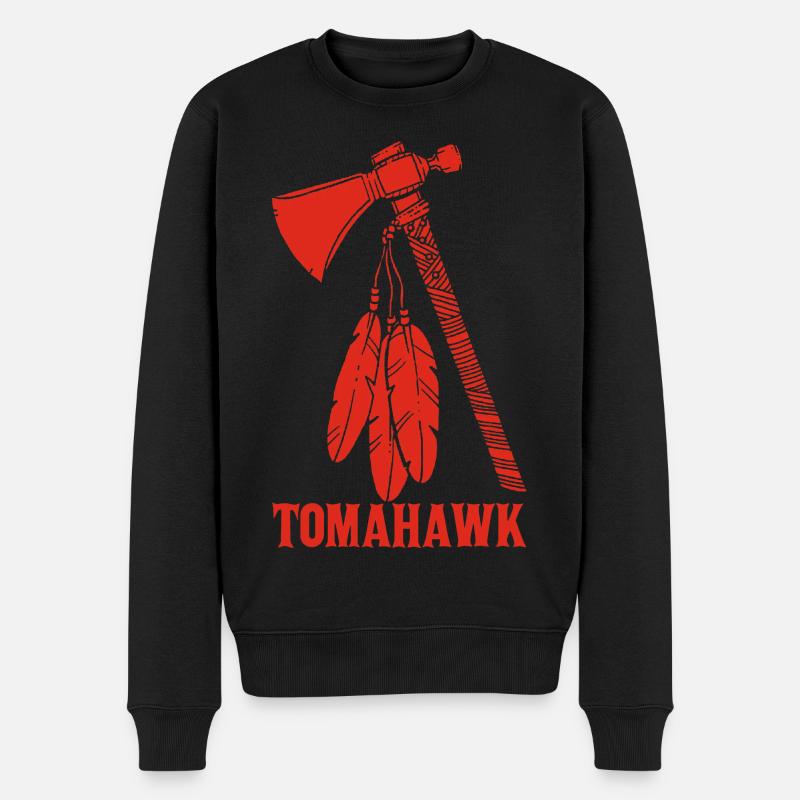 roter Tomahawk - Männer Premium Bio Pullover - Schwarz