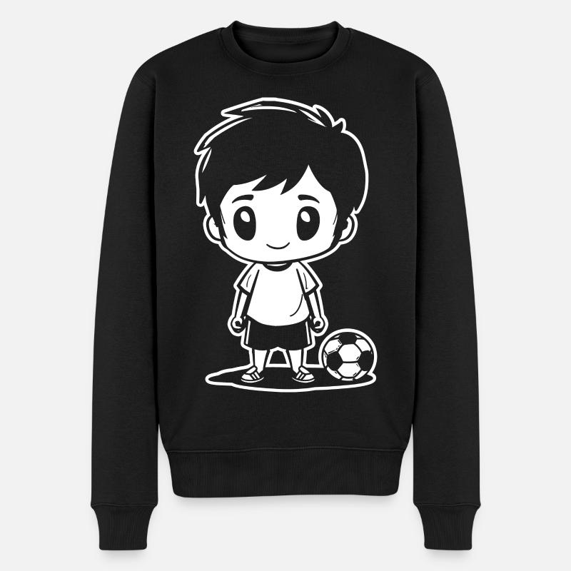 Fußball Junge Zeichnung - Männer Premium Bio Pullover - Schwarz