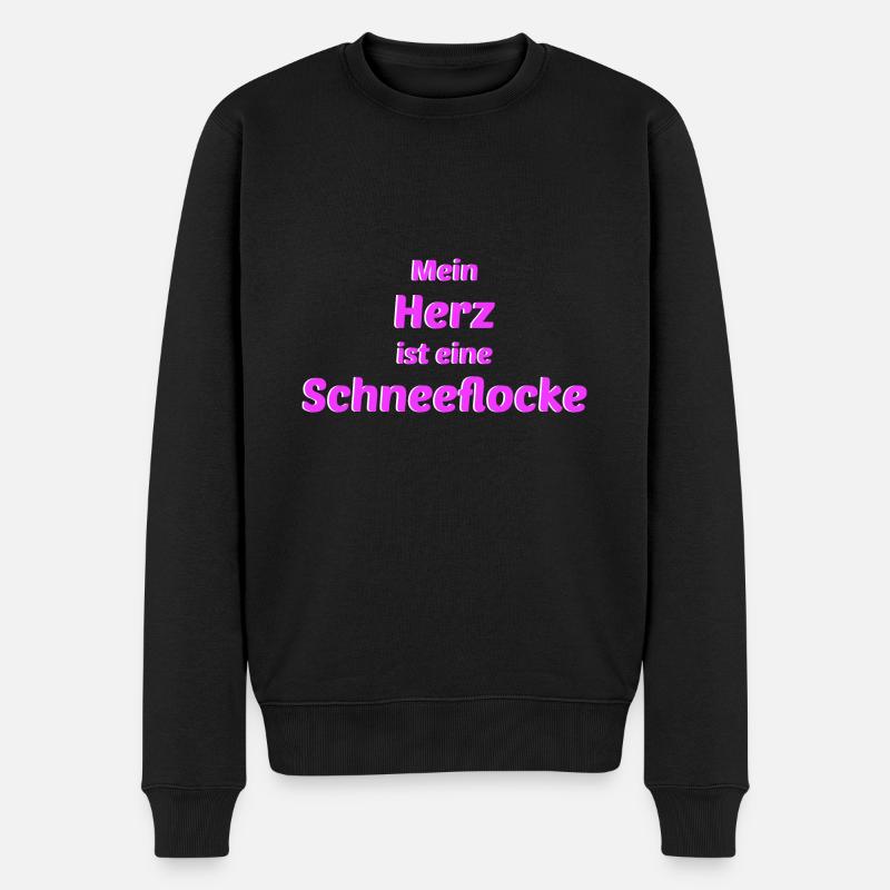 Herz Schneeflocke Winter Romantisch - Männer Premium Bio Pullover - Schwarz