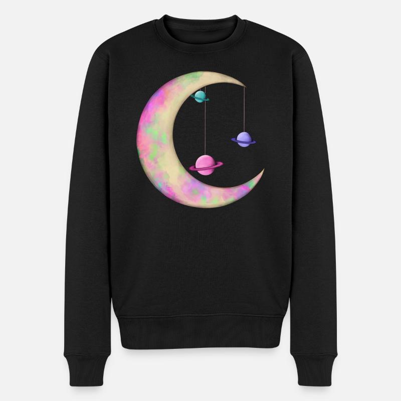 Bunter Mond mit Planeten - Männer Premium Bio Pullover - Schwarz