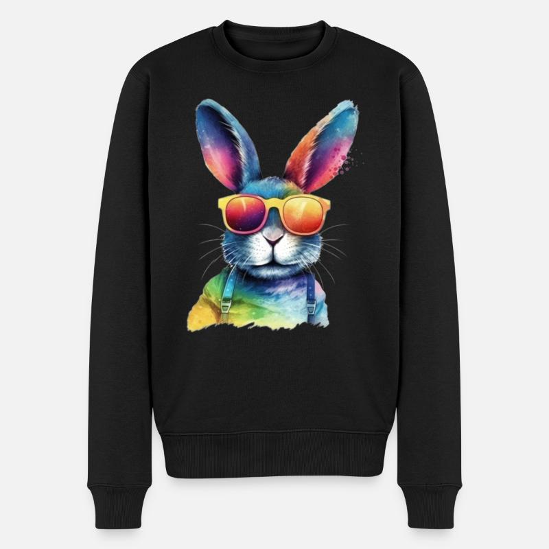 Cooles buntes Kaninchen - Hase mit Sonnenbrille - Männer Premium Bio Pullover - Schwarz