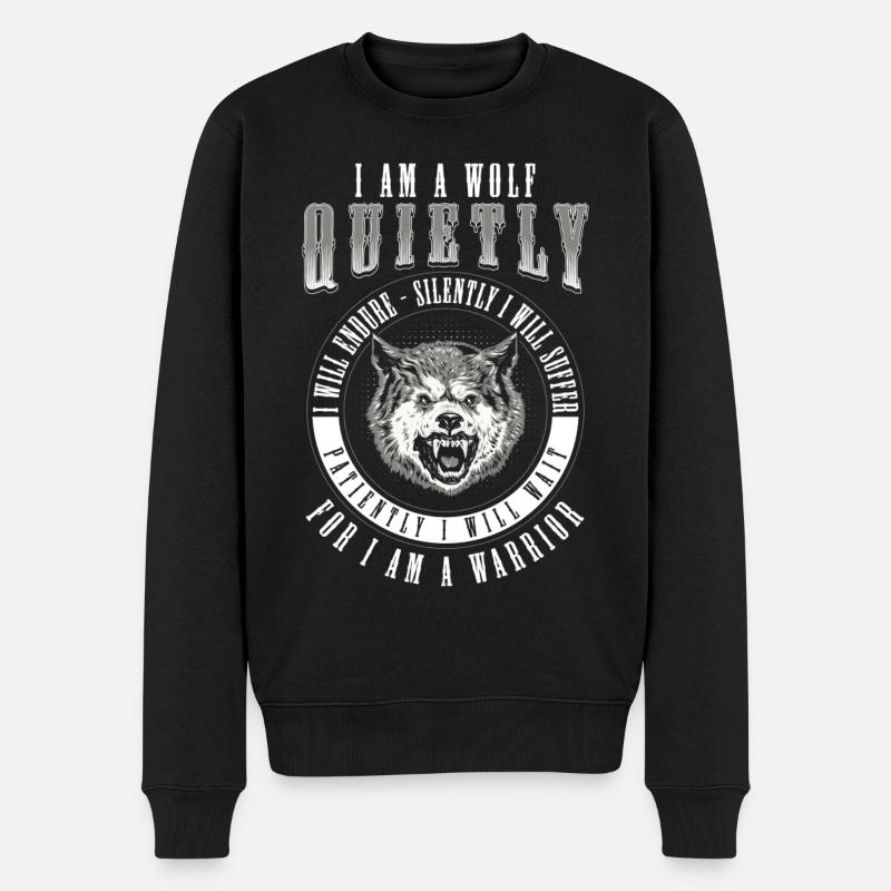 Wolf Nordisch Mond - Männer Premium Bio Pullover - Schwarz