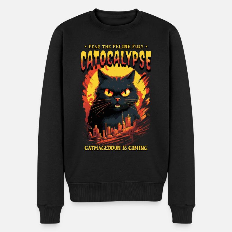 Katze Zerstört Großstadt Wütend Böse Kunst Modern - Männer Premium Bio Pullover - Schwarz