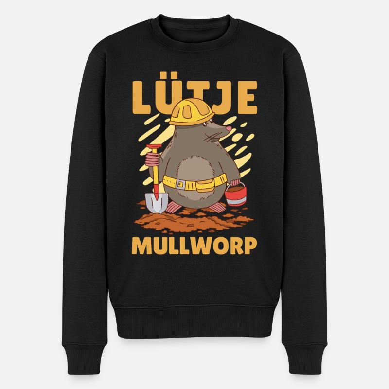 Lütje Mullworp Plattdeutsch Maulwurf - Männer Premium Bio Pullover - Schwarz