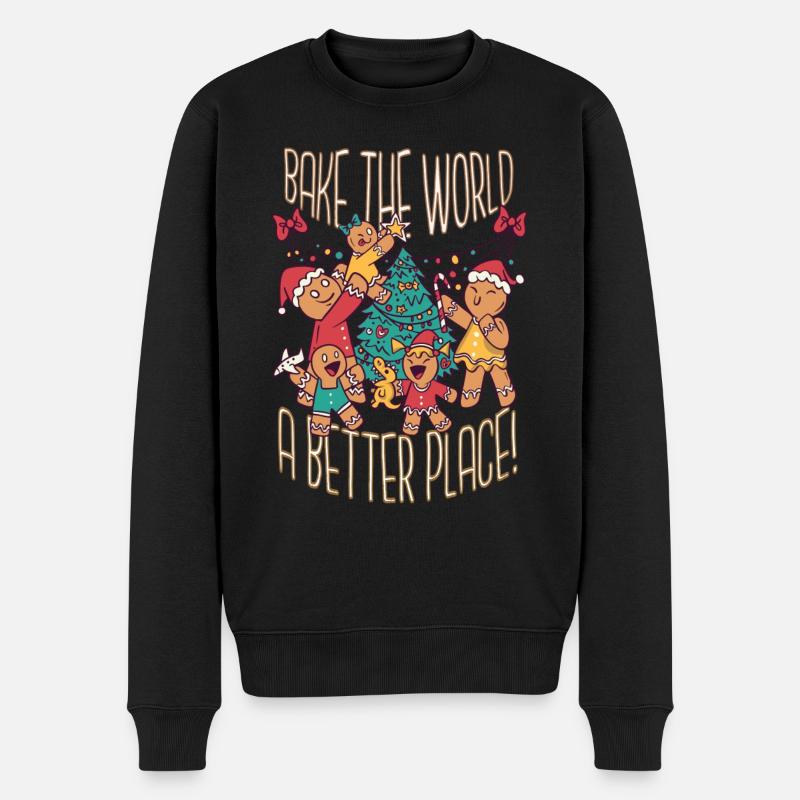Weihnachten Backen Bake The World A Better Place - Männer Premium Bio Pullover - Schwarz
