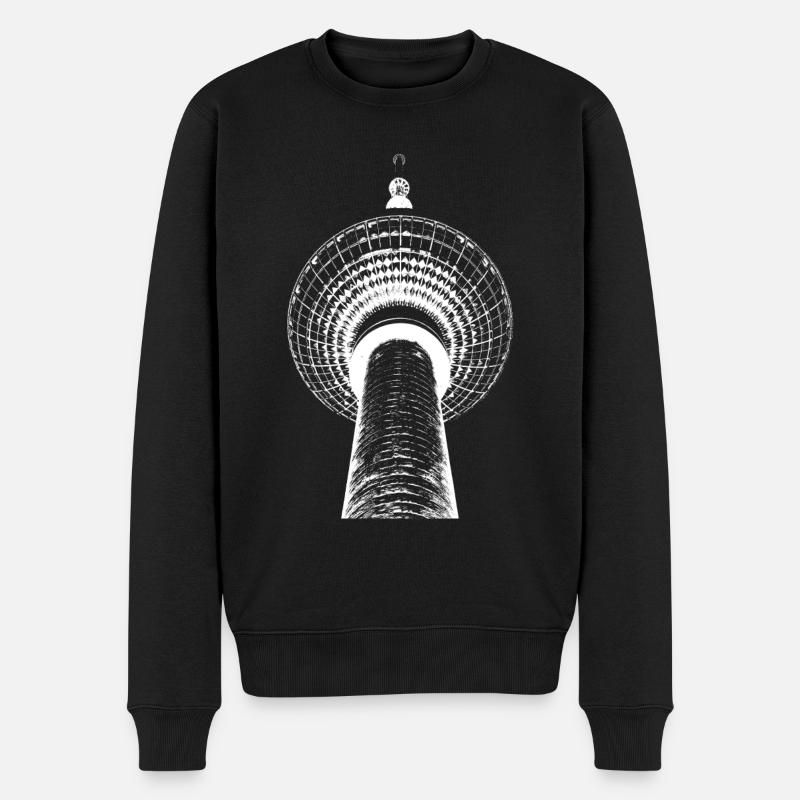 Berliner Fernsehturm Lichtzeichnung - Männer Premium Bio Pullover - Schwarz