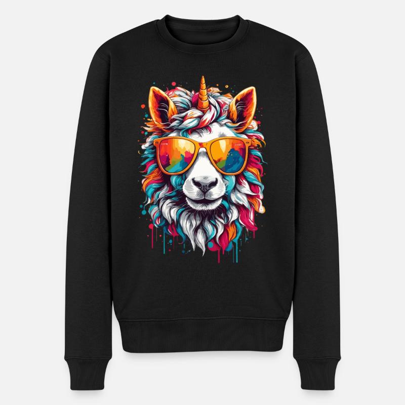 Regenbogen Einhorn süß cool - Männer Premium Bio Pullover - Schwarz