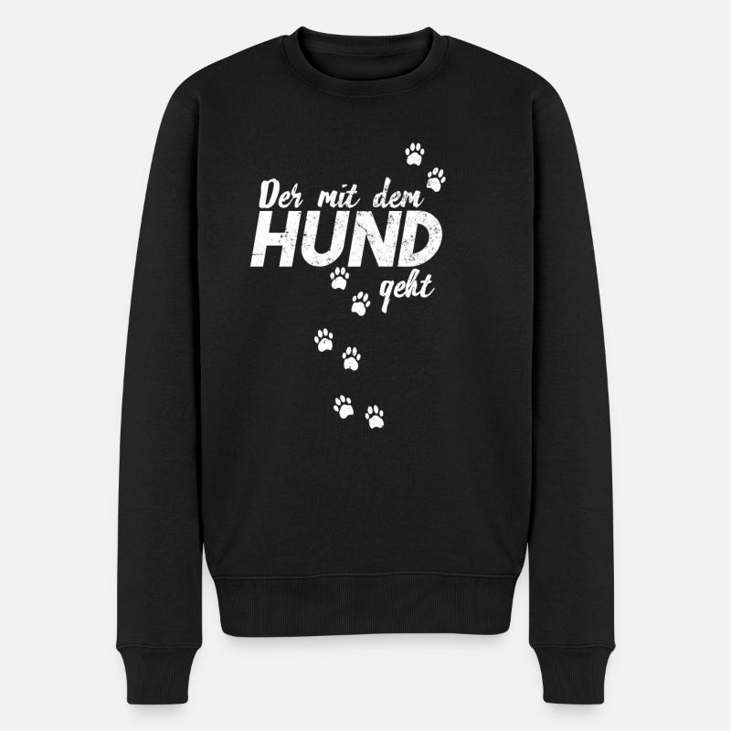 Der mit dem Hund geht - Männer Premium Bio Pullover - Schwarz