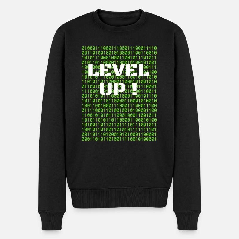 Level up et code binaire - Pull Premium bio Homme - noir