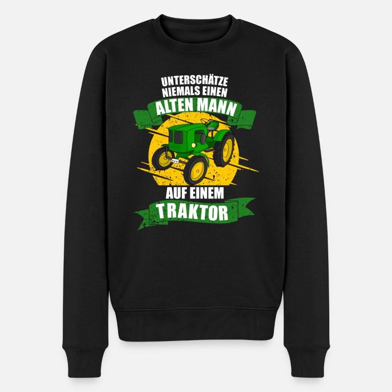 Alter mann auf einem Traktor niemals Unterschätzen - Männer Premium Bio Pullover - Schwarz