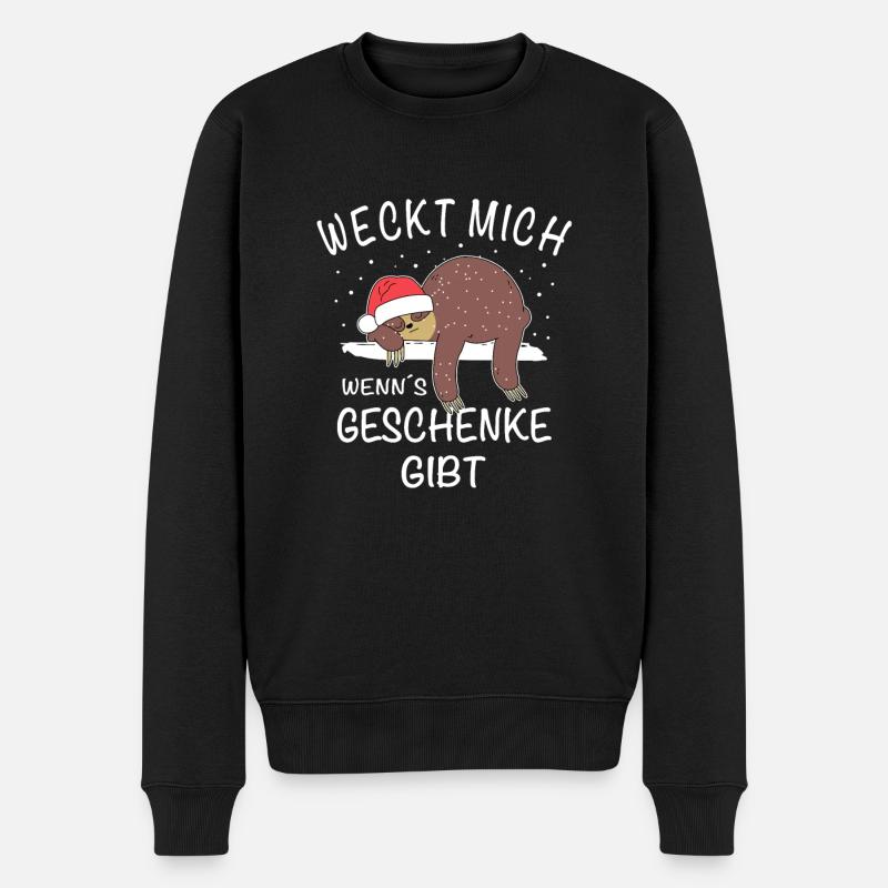 Faultier Weck mich wenn es Geschenke gibt - Männer Premium Bio Pullover - Schwarz