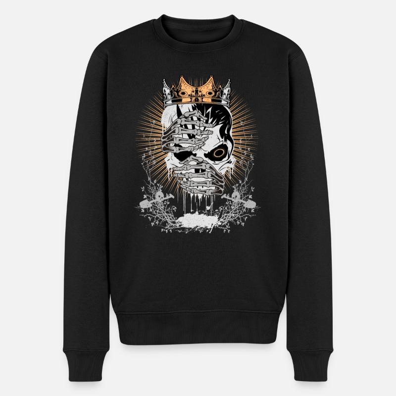 Totenkopf mit Krone - Männer Premium Bio Pullover - Schwarz