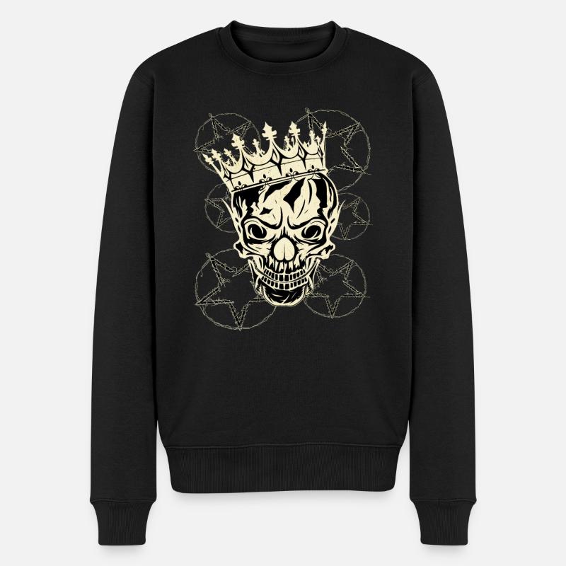 Totenkopf mit Pentagramm - Männer Premium Bio Pullover - Schwarz
