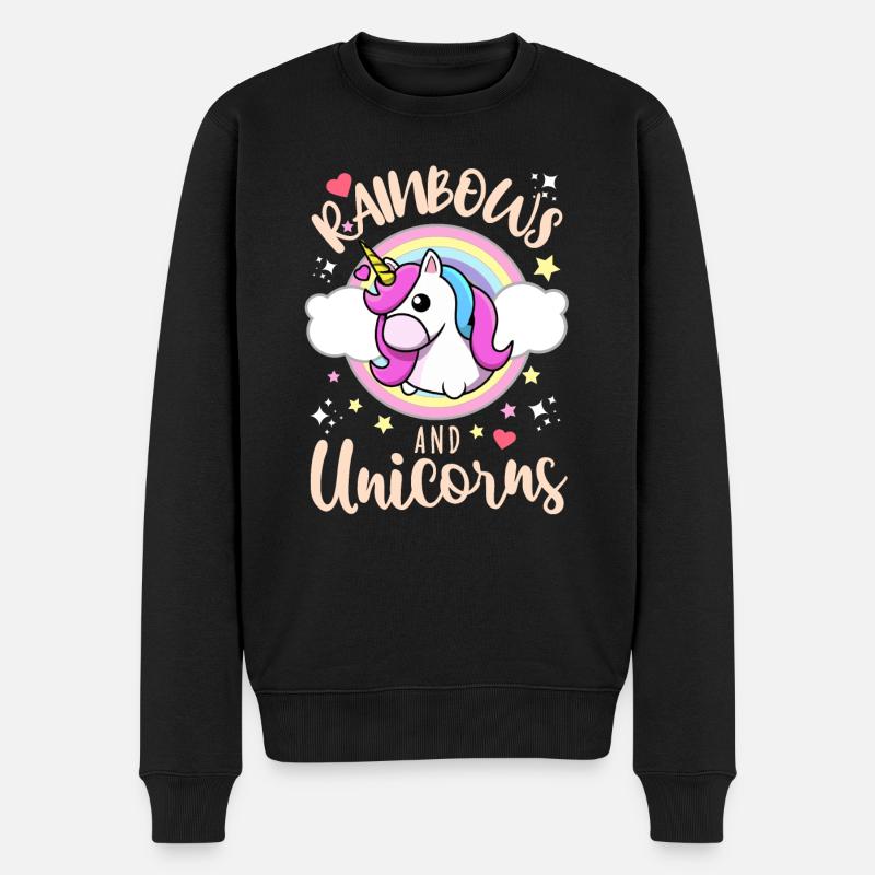 Regenbogen und Einhorn - Männer Premium Bio Pullover - Schwarz