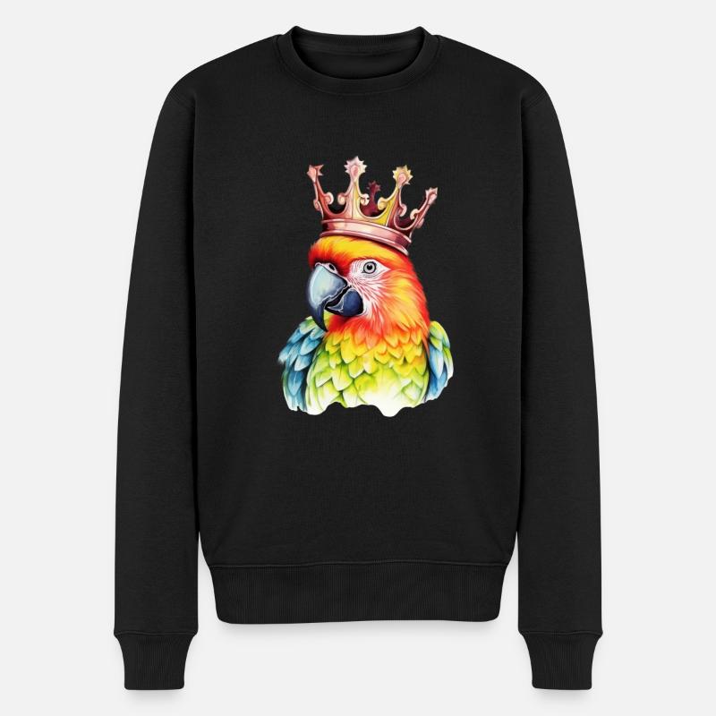 Monarch-Papagei: Bunter Comic-Vogel mit Krone - Männer Premium Bio Pullover - Schwarz