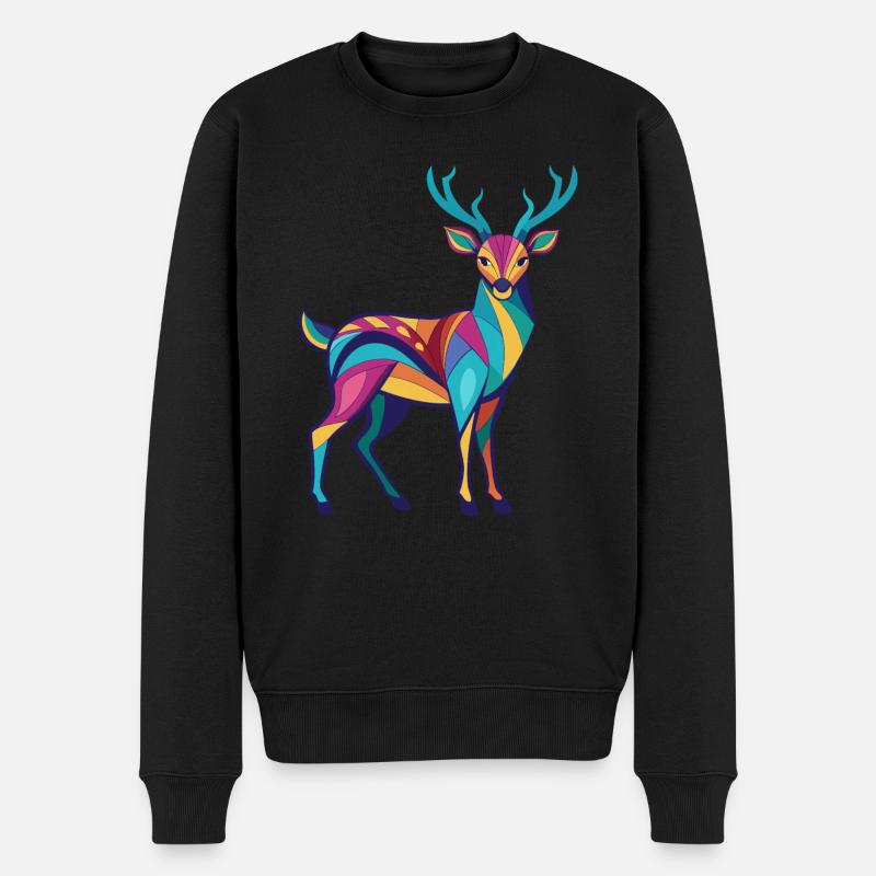 Reh - Bunt und lebhaft - Männer Premium Bio Pullover - Schwarz