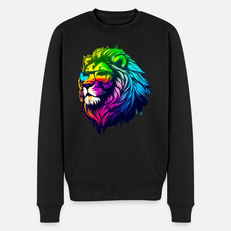 Brillen-Löwe - Männer Premium Bio Pullover - Schwarz