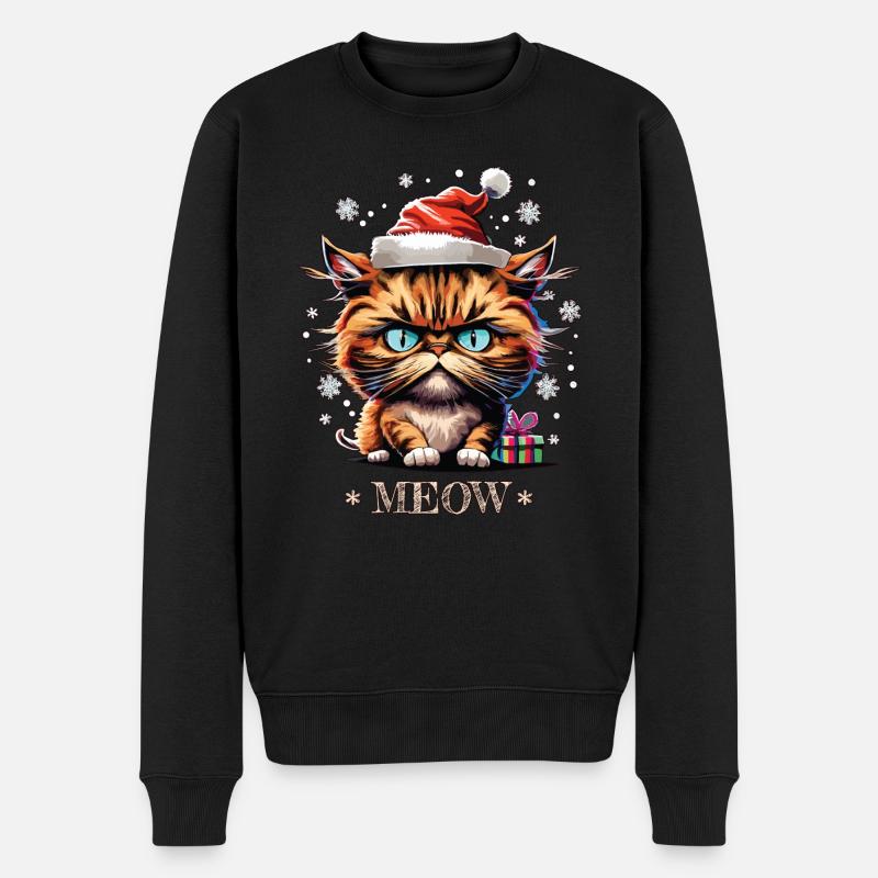 Weihnachtliches Miau-Kätzchen - Männer Premium Bio Pullover - Schwarz