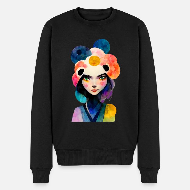 Asiatische Frau in Pandalook - Männer Premium Bio Pullover - Schwarz