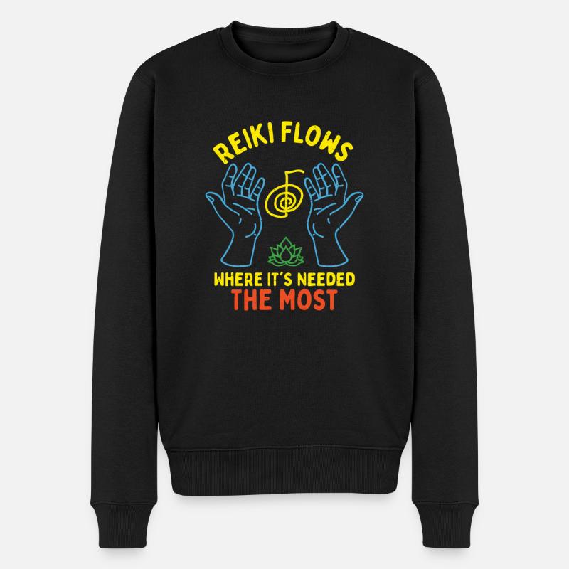 Reiki Flows Where It's Needed The Most - Männer Premium Bio Pullover - Schwarz