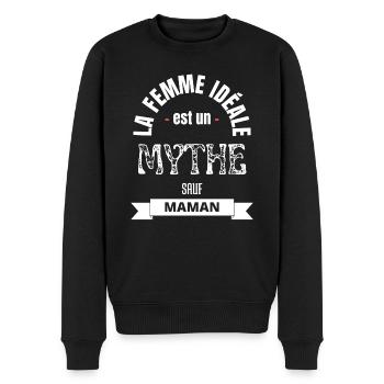 La femme idéale est un mythe sauf si c'est maman - Pull Premium bio Homme - noir - Devant - Nico (187cm)