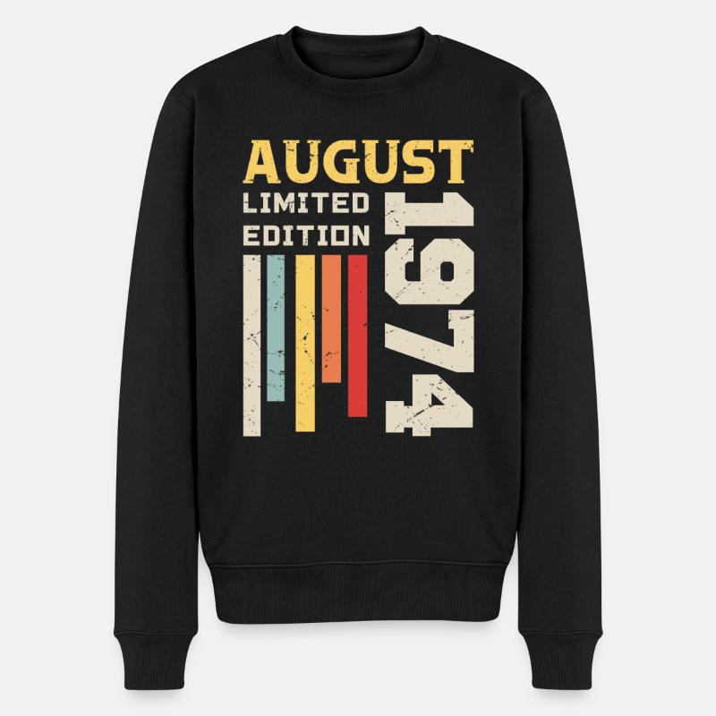 August 1974 - Geburtstagsgeschenk August 1974 August - Männer Premium Bio Pullover - Schwarz