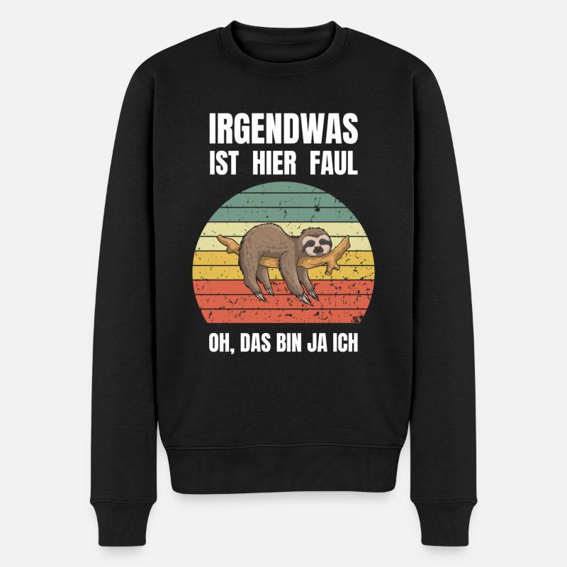 Retro Faultier Lustig Geschenk - Männer Premium Bio Pullover - Schwarz