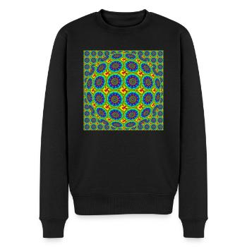 FRACTAL FLOWER ABSTRACT RAINBOW - COLORED OP ART - Männer Premium Bio Pullover - Schwarz - Vorne - Nico (187cm)