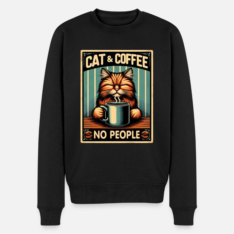 Katze und Kaffee keine Menschen - Männer Premium Bio Pullover - Schwarz
