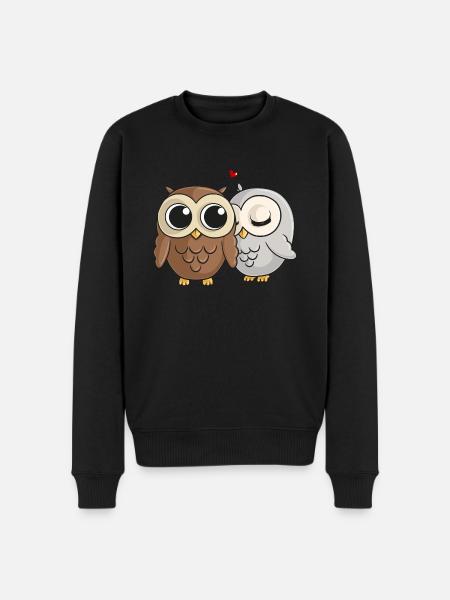 Verliebte Comic Eulen - Männer Premium Bio Pullover - Schwarz