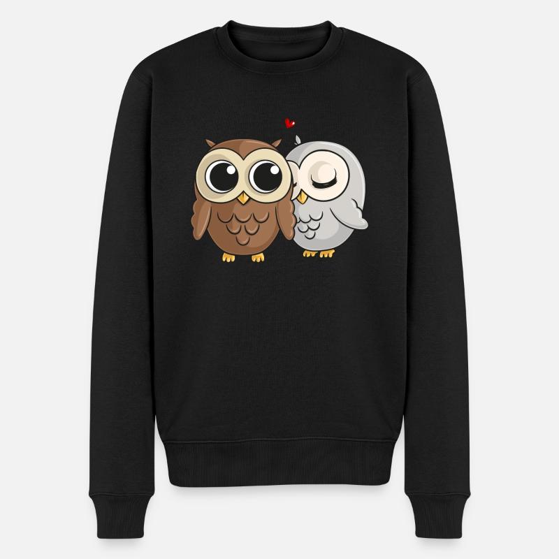 Verliebte Comic Eulen - Männer Premium Bio Pullover - Schwarz