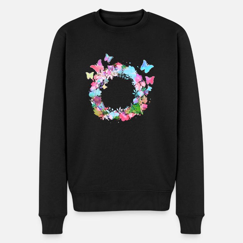 couronne de fleurs,vide, couronne,fleurs,papillons - Pull Premium bio Homme - noir
