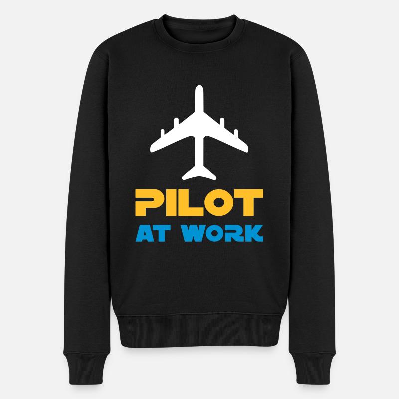 Pilot at work (Flugzeug) - Männer Premium Bio Pullover - Schwarz