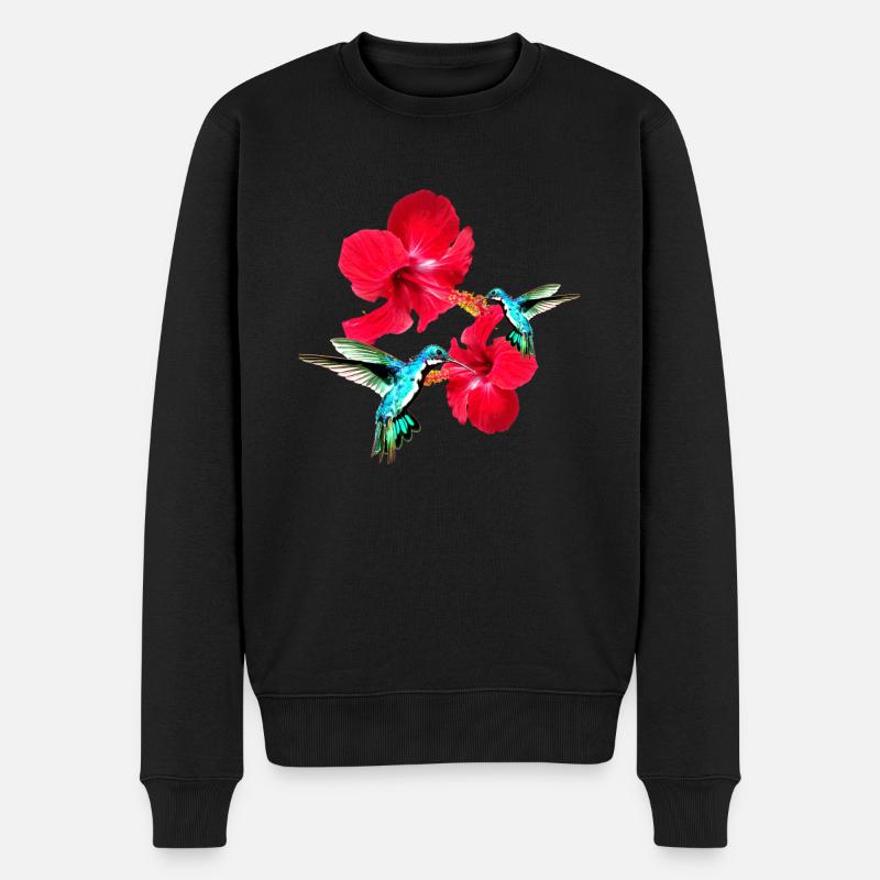 Kolibri,vogel, hibiskus,lotusblüte, blumen - Männer Premium Bio Pullover - Schwarz