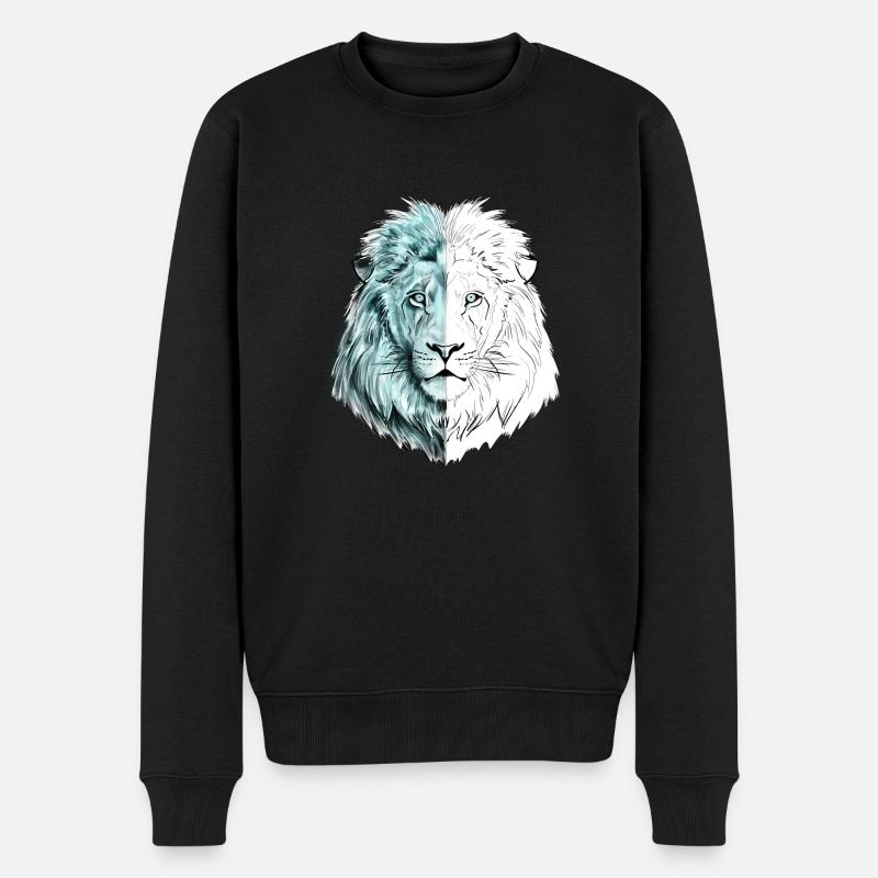 Un joli lion dessiné en bleu et blanc - Pull Premium bio Homme - noir