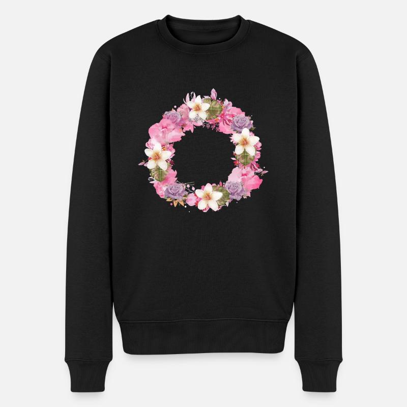 leer,blumen,blumenkranz,floral,aquarell - Männer Premium Bio Pullover - Schwarz