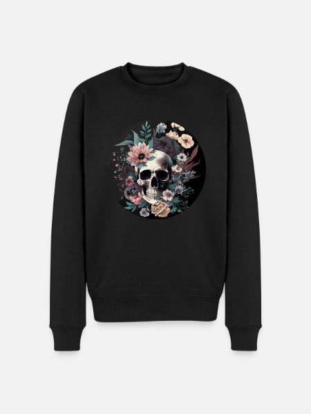 Human Skull & Flowers 35 - Men's Premium Organic Jumper - black