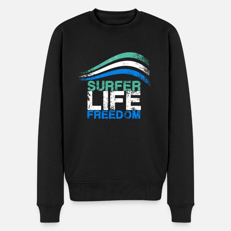 Surfer,Vie,Liberté,Surf,Vague,Rétro - Pull Premium bio Homme - noir
