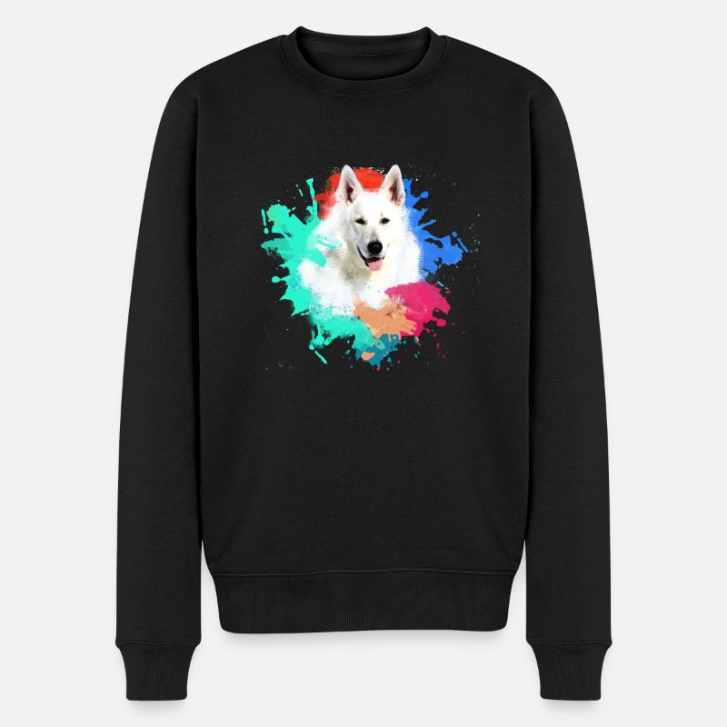weisser schäferhund ,hund ,bunt,hund ,Malerei,wolf - Männer Premium Bio Pullover - Schwarz