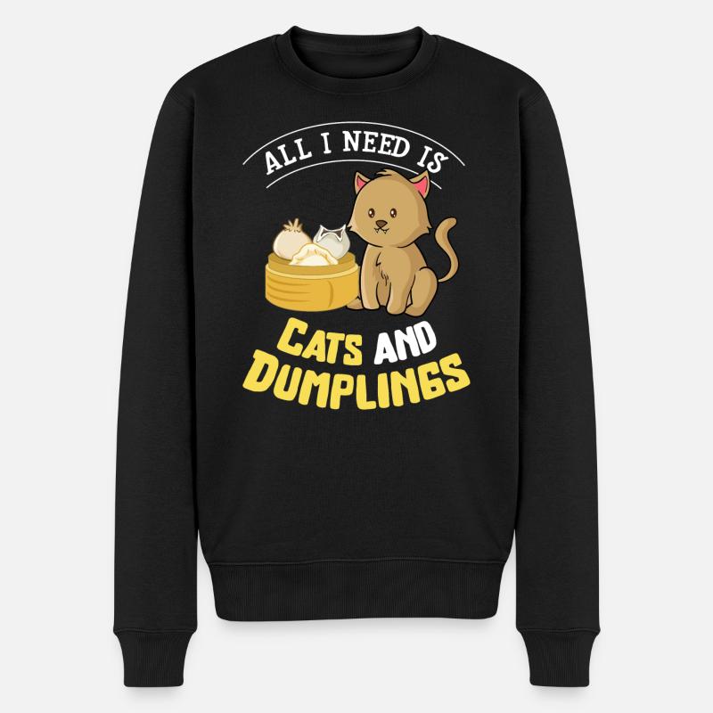 Katzen Und Dumplings - Männer Premium Bio Pullover - Schwarz