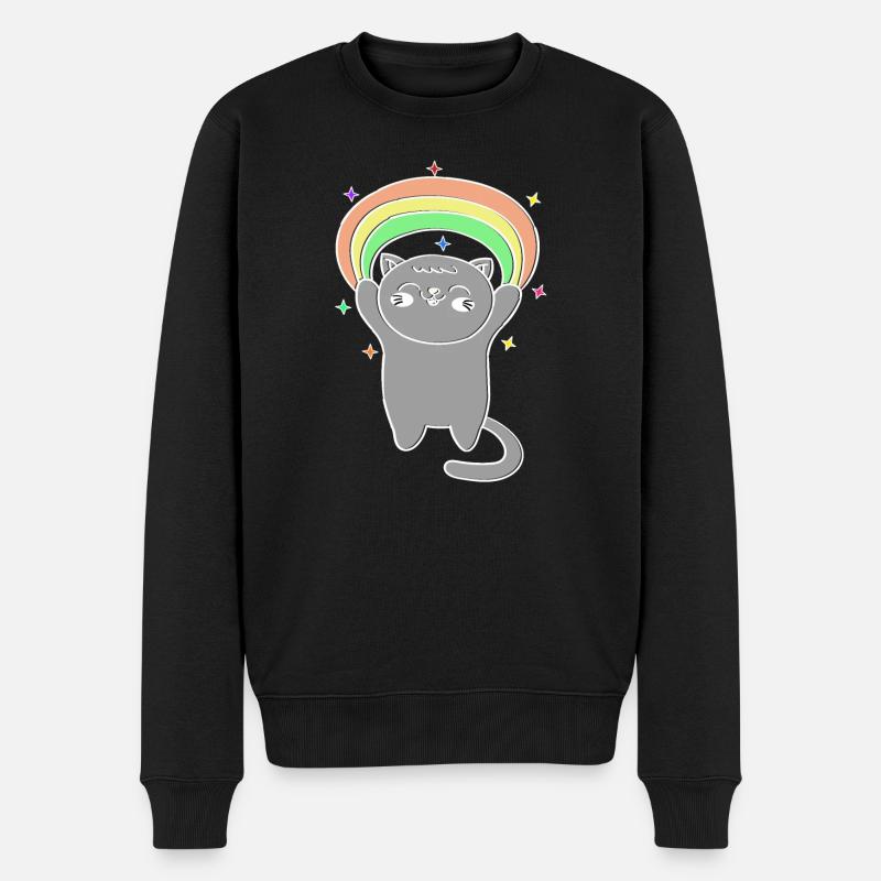 Katzen Regenbogen Weihnachtsoutfit - Männer Premium Bio Pullover - Schwarz