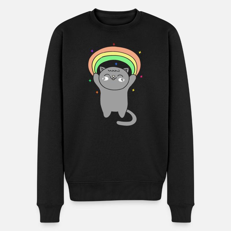 Süße Katze mit Regenbogen - Männer Premium Bio Pullover - Schwarz