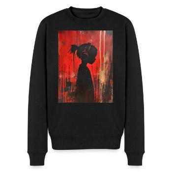 Banksy Style - Kind Silhouette mit Kopfhörern - Männer Premium Bio Pullover - Schwarz - Vorne - Nico (187cm)
