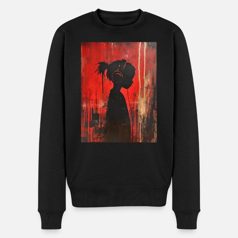 Banksy Style - Kind Silhouette mit Kopfhörern - Männer Premium Bio Pullover - Schwarz