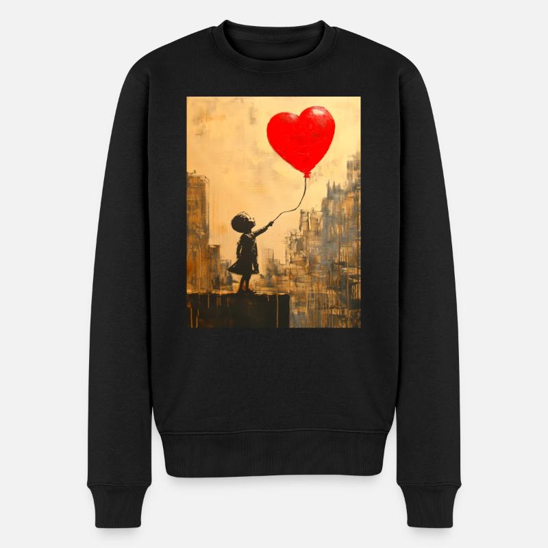 Banksy Style - Kind mit Herz-Ballon - Liebe - Männer Premium Bio Pullover - Schwarz
