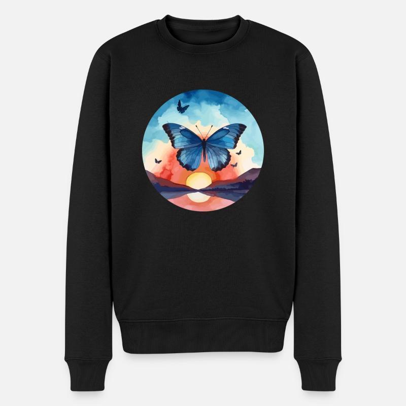 Blauer Morpho-Schmetterling - Männer Premium Bio Pullover - Schwarz