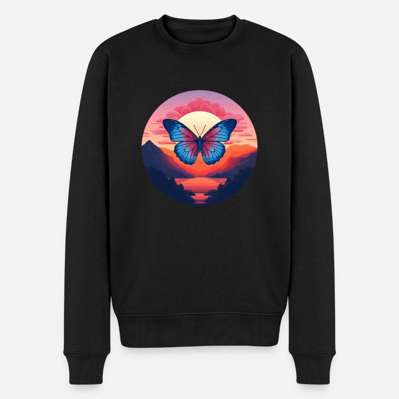 Blauer Morpho-Schmetterling - Männer Premium Bio Pullover - Schwarz